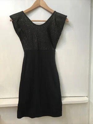 Mini Vestido American Apparel Negro Dorado Rayas Bodycon Talla XS Cuello Redondo Trasero Foto 1 de 2
