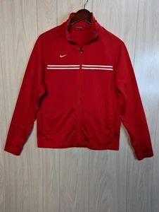 Men's Nike Team Full Zip Red Pullover Size Small S White Stripe - Picture 1 of 8