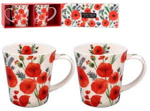 Poppy Fields Fine China Mugs - Pack of 2 - Picture 1 of 2