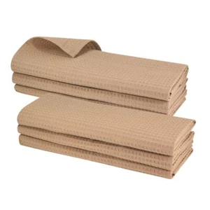6x Waffelpique-Geschirrtücher Hellbraun 100%-Baumwolle Handtuch Putztuch Beige - Bild 1 von 6