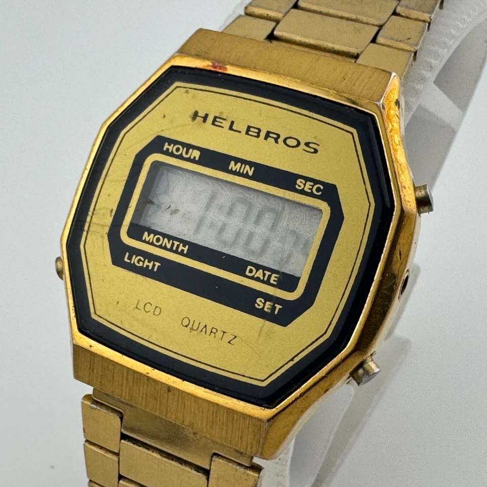 Reloj de cuarzo digital Helbros vintage para hombre tono dorado ~ para reparación de piezas Foto 1 de 4