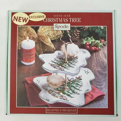 New in box Spode Christmas Tree Sculpted 2-Tier Server Tray 8" x 10"  - Image 1 of 4
