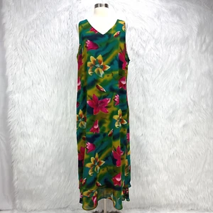 Mlle Gabrielle VTG Y2K Floral Maxi Dress Sz 18 Layered Hem Tropical Vacation - Picture 1 of 14