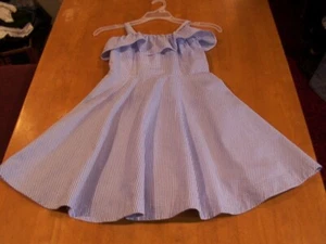 POLO Ralph Lauren Girls Striped Seersucker Dress w/Ruffle Accented Neckline-Sz 8 - Picture 1 of 3