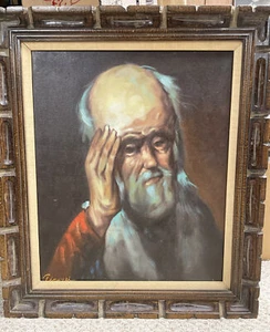 Vintage Portrait Oil Painting Old Man Artist Signed | 19x23” | Studio Framed  - Picture 1 of 19