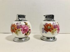Two Vintage round porcelain floral design table lighter from Japan 3" x 3"