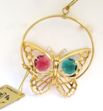 Ornament -Butterfly in Circle -Austrian Crystals -24K gold plated -green red