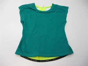 LUCY ACTIVEWEAR Women's Size S Layered Cutout Teal/Neon Yellow Cotton T-Shirt - Picture 1 of 7