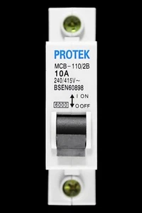 PROTEK 10 AMP CURVE B 6kA MCB CIRCUIT BREAKER MCB-110/2B - Picture 1 of 6