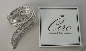 New Old Stock Stunning Silver Tone Swirled Pin w/ Round & Baguette Rhinestones - Picture 1 of 7