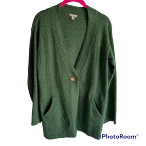 Cardigan minimalista donna J.JILL verde foresta misto cotone maculato angora, PS - Foto 1 di 5