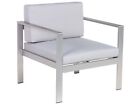 Minimalistic Modern Garden Outdoor Armchair Silver Frame Light Grey Seat Salerno