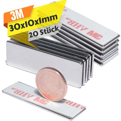 20 Neodym Magnete Selbstklebend N52 3M Klebepad Magnet Quader Plättchen 2 KG - Bild 1 von 4