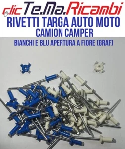 50 RIVETTO RIVETTI TARGA AUTO CAMION MOTO, 4,8x12 COLORI BIANCHI E BLU A SCELTAè - Foto 1 di 1