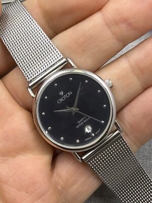 Croton Black Dial Mesh Bracelet Date Quartz 32mm Watch CR307047SSBK - Image 1 of 4