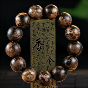 18mm*13 Genuine Wild Brunei Agarwood Bracelet Malas Meditation Prayer Beads 虎斑沉香 - Picture 1 of 11