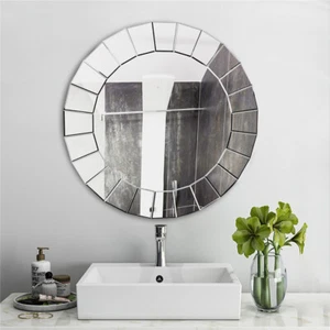 Elegant Glass Wall-Mounted Bathroom Mirror Decorative Circle Mirror Living Room - Picture 1 of 12