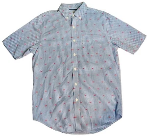 Croft & Barrow Men's Button Down Blue White Red Plaid Crab Prints Shirt Small S - Picture 1 of 5