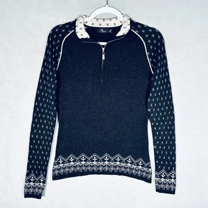 Neve Designs Sweater Womens S Black Merino Wool 1/4 Zip Pullover Hiking - Picture 1 of 11