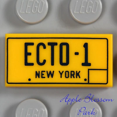 LEGO New York ECTO-1 LICENSE PLATE - 1x2 Yellow Orange GhostBusters Tile 21108 - Image 1 of 3