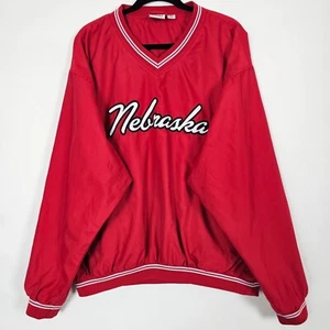 Vintage 90s Red Oak Nebraska Windbreaker Mens Long Sleeve Pullover Red Jacket - Picture 1 of 6