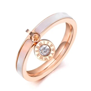 CZ Crystal Rhinestone Titanium Steel White Shell Wedding Rings For Women Gift - Picture 1 of 5