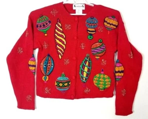 Vintage Stricknadeln Ugly Christmas Pullover Perlen bestickt rot Medium - Bild 1 von 5