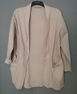 Hecho en Italia Talla 16 18 Beige Piedra Crudo Manga Larga Drapeado Tela Chaqueta! - Imagen 1 de 4
