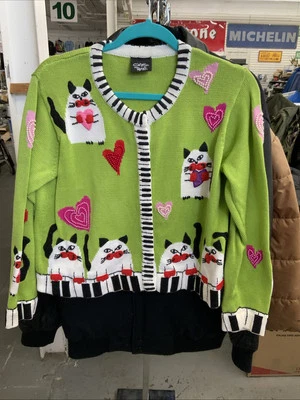 Suéter De Colección Christina Rotelli Gatos Tocando Piano Talla M Foto 1 de 3