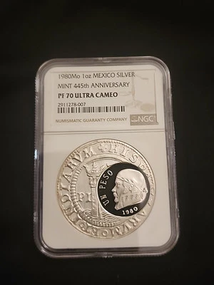 1980 Casa De Moneda 445th Anniversary NGC PF70 MEXICO SILVER MEDAL  PERFECT  - Image 1 of 2