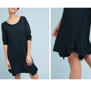 Current/Elliott Anthropologie Black Scoopneck Ruffle Hem Tunic Dress Size S - Picture 1 of 8