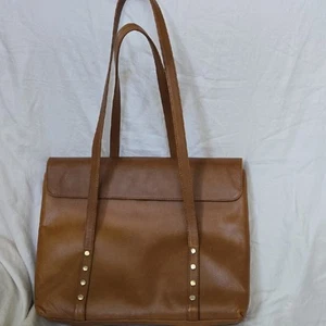 Miss Rossi Leder Schultertasche Aktentasche camel mit Nietengriffen Klappverschluss - Bild 1 von 16