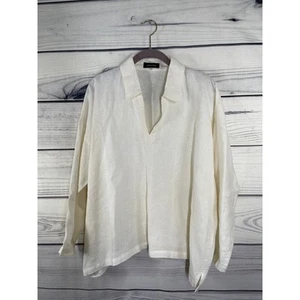 ESKANDAR Linen V Neck Boxy Tunic Cream Size 6 or 8 - Picture 1 of 8