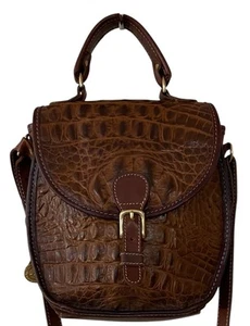 VTG Brahmin Small Brown Croc Leather Top Handle Crossbody Shoulder Bag Travel - Picture 1 of 24