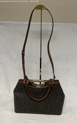 Calvin Klein Brown Monogram Logo Satchel Shoulder Bag Gold Tone Hardware - Image 1 of 4