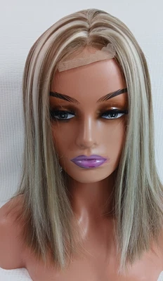 Gorra Transpirable Sintética Encaje Frontal Rubio Destacados Marrón Peluca de Pelo Recto Foto 1 de 4