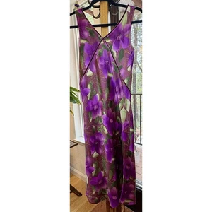 Y2K Casual Corner Sleeveless Purple Silk Dress Velvet Trim Glitter Lined Size 2 - Picture 1 of 8