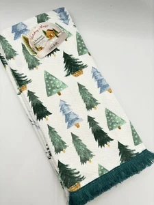 Colordrift 2 Pk Christmas Holiday Teal House Tree Kitchen Towel Set - Picture 1 of 2