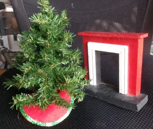 Dollhouse Wooden Fireplace w Mantel 8.5" XMas Tree w Skirt OF2 - Picture 1 of 4