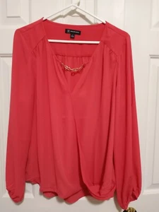 INC orangefarbene CrossOver-Bluse mit L-Ärmeln Größe Large V-Ausschnitt gebraucht, in einwandfreiem Zustand - Bild 1 von 4