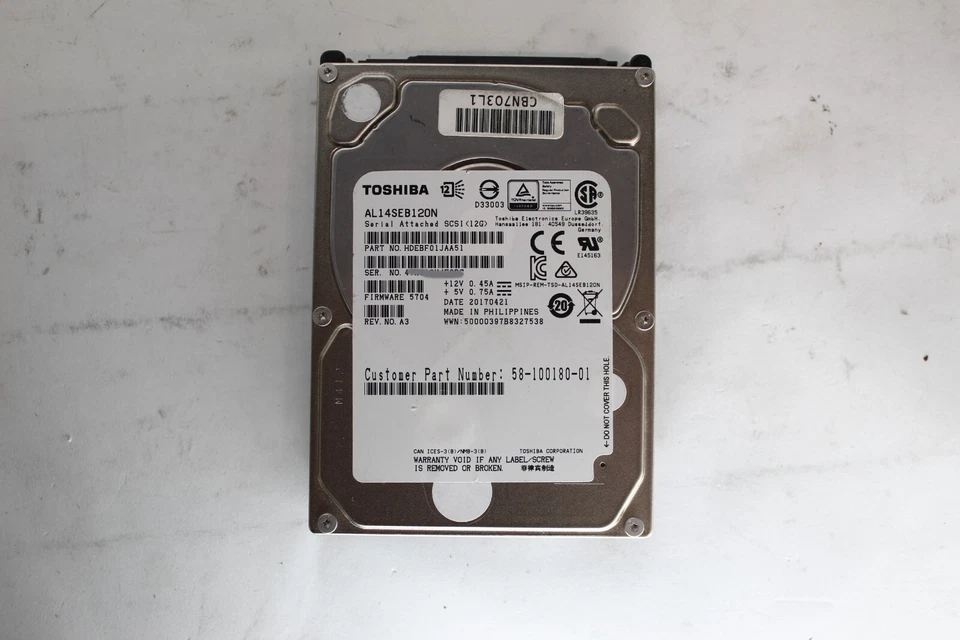 Toshiba AL14SEB120N 1.2TB 2.5" 12Gb/s 10K RPM SAS Drive HDEBF01JAA51 NO CADDY - Image 1 of 4