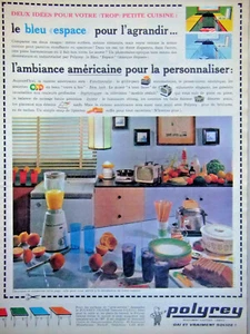 PUBLICITÉ DE PRESSE 1961 IDÉES POUR VOTRE PETITE CUISINE POLYREY LE BLEU ESPACE - Picture 1 of 1