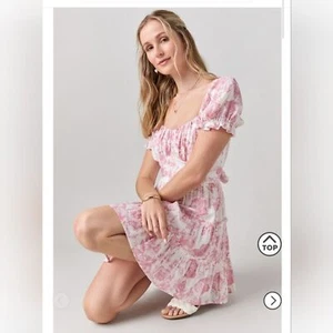 Nuevo Vestido Francesca's Libbie Rosa y Blanco Floral Lazo Espalda Talla L - Imagen 1 de 7