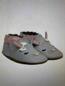 NWT Robeez Girls Heart Bunny Soft Soles Grey Baby Shoes Size 12-18 Mpnths - Picture 1 of 10