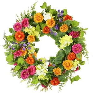 18" Spring Wreaths for Front Door Summer Wreath with Daisy Flowers Green Tea Lea - Picture 1 of 7