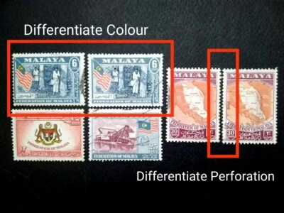 1957 Federation Of Malaya Complete Set + Variety Color + 1960 30c Map-6v Used #1 - Image 1 of 4