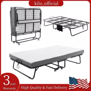 75x45 Folding Bed w/ Mattress & Storage Cover Portable Rollaway Bed on Wheels - Picture 1 of 17