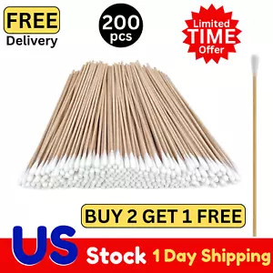 200pc Cotton Swabs Q-tips 6" Long Wood Swab Wooden Bamboo Cleaning Medical Stick - Picture 1 of 21