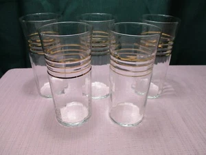 Libbey Glass Tumblers Beveled Optic Gold Rings (5) 5 3/4" Vintage - Picture 1 of 6