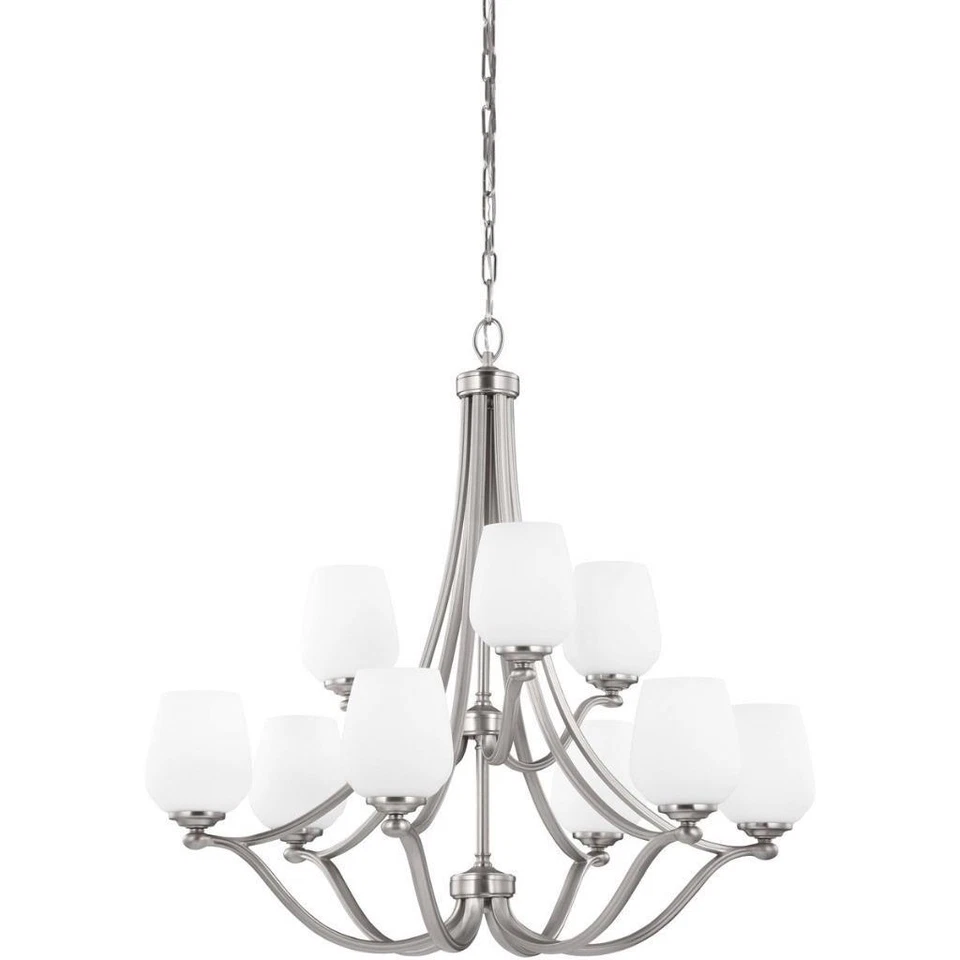 Lámpara de araña de vidrio Feiss Vintner 9 luces 32 pulgadas, níquel satinado, F2961/6+3SN Foto 1 de 1